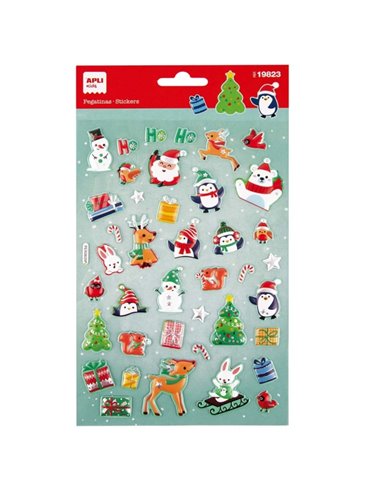 Sachet Apli avec 40 stickers de Noël Père Noël modèle Avent - Adhésif permanent - Motifs de Noël