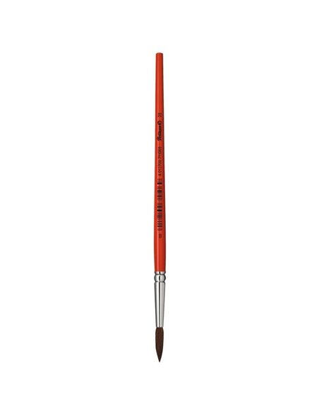 Pinceau Pelikan Série 23 n° 12 - Pointe ronde en poils de poney naturels - Manche en bois verni - Virole en aluminium antirouill