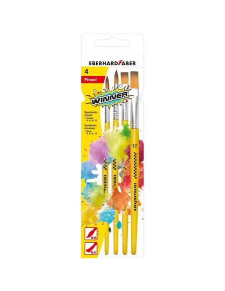 Lot de 4 pinceaux en poils synthétiques Eberhard Faber Winner, tailles 4, 6, 8 et 12, virole en aluminium