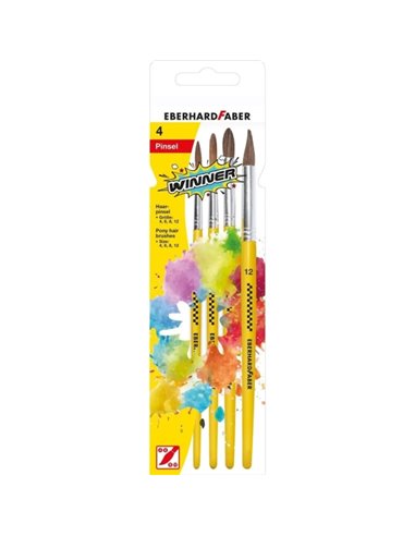 Lot de 4 pinceaux en poils de poney Eberhard Faber Winner, tailles 4, 6, 8 et 12, virole en aluminium