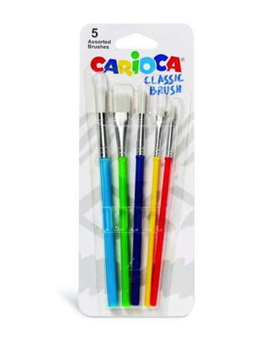 Lot de 5 pinceaux Carioca - Nylon - Poils doux et résistants - Parfait pour l'école - 5 tailles différentes - Différentes couleu