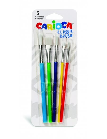 Lot de 5 pinceaux Carioca - Nylon - Poils doux et résistants - Parfait pour l'école - 5 tailles différentes - Différentes couleu