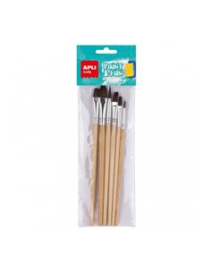 Lot de 6 pinceaux en bois pour enfants Apli - Pointe ronde - Poils de cheval - Encourage la créativité et la collaboration