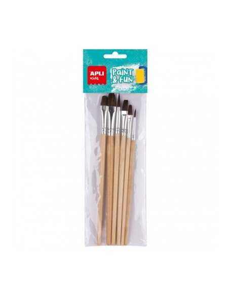 Lot de 6 pinceaux en bois pour enfants Apli - Pointe ronde - Poils de cheval - Encourage la créativité et la collaboration