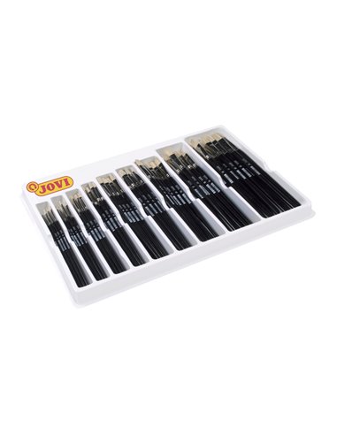 Coffret de présentation Jovi de 108 pinceaux d'artiste à poils plats assortis - Poils naturels - Manche en bois - Pointe plate -