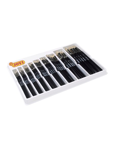 Coffret de présentation Jovi de 108 pinceaux d'artiste à poils plats assortis - Poils naturels - Manche en bois - Pointe plate -