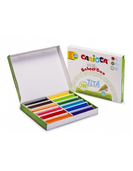 Lot de 288 crayons hexagonaux en résine Carioca Tita - Mine 3 mm - Couleurs vives et lavables - Écriture douce - Idéal pour les 
