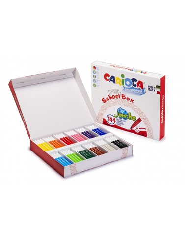 Coffret scolaire Carioca Jumbo de 144 marqueurs - Pointe maxi bloquée de 6 mm - Encre super lavable - Capuchon ventilé - Idéal p