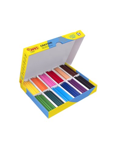 Boîte de 300 crayons hexagonaux en plastique Jovi, grande taille, faciles à prendre en main. À utiliser sur papier et carton. Ne