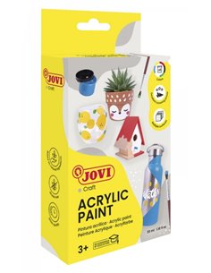 Coffret de peinture acrylique Jovi avec 6 pots et un pinceau - Finition satinée - Pouvoir couvrant élevé - Application facile - 