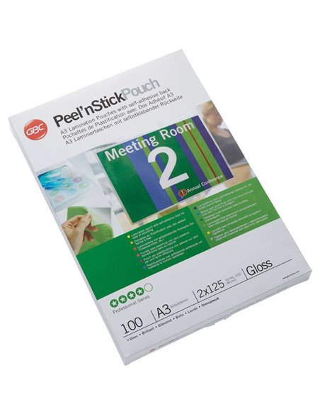 Pochettes de plastification autocollantes GBC A3 2 x 125 microns, brillantes (100) transparentes