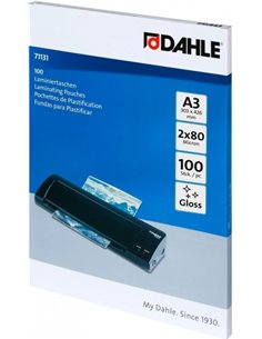 Lot de 100 pochettes de plastification brillantes Dahle A3 - 80 microns - Haute qualité - Transparentes