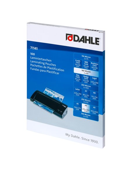 Lot de 100 pochettes de plastification brillantes Dahle A4 - 80 microns - Haute qualité - Transparentes