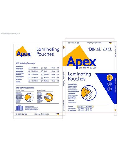 Fellowes Apex Lot de 100 pochettes de plastification brillantes A3 - 75 microns - Haute qualité - Transparentes
