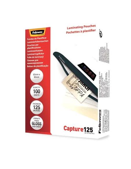 Fellowes Lot de 125 pochettes de plastification brillantes 65 x 95 mm - 125 microns - Haute qualité - Transparentes