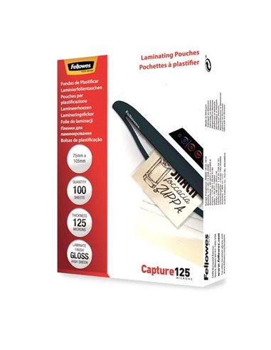 Fellowes Lot de 100 pochettes de plastification brillantes pour cartes 75 x 105 mm - 125 microns - Haute qualité - Transparent