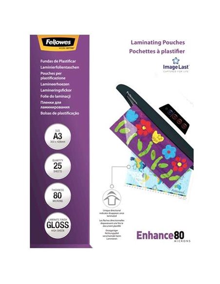 Fellowes Lot de 25 pochettes de plastification brillantes A3 - 80 microns - Haute qualité - Transparentes
