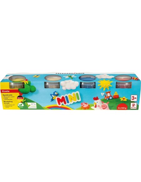 Pack Mini Kids Eberhard Faber avec 4 pots de 140 g de pâte à modeler - 97 % d'ingrédients naturels - Couleurs blanc, jaune, roug