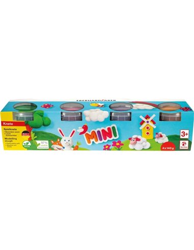 Pack Mini Kids Eberhard Faber avec 4 pots de 140 g de pâte à modeler - 97 % d'ingrédients naturels - Couleurs orange, violet, ro