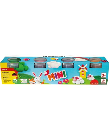 Pack Mini Kids Eberhard Faber avec 4 pots de 140 g de pâte à modeler - 97 % d'ingrédients naturels - Couleurs orange, violet, ro