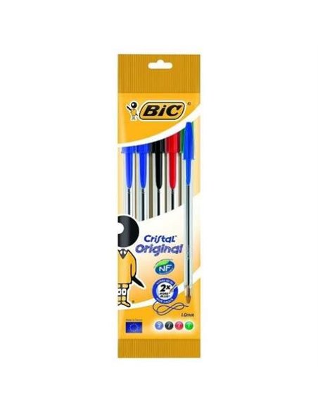 Lot de 5 stylos à bille Bic Cristal Original - Pointe ronde 1,0 mm - Trait 0,4 mm - Encre à l'huile - Couleurs assorties