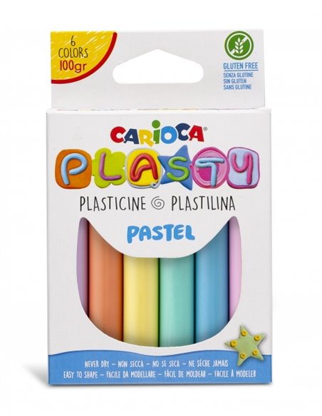 Lot de 6 pâtes à modeler Carioca aux couleurs pastel - Faciles à utiliser - Ne sèchent pas - Réutilisables - Couleurs vives et m