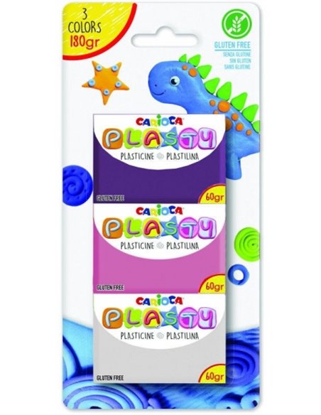 Carioca Blister de 3 pâtes à modeler, 60 g - Facile à utiliser - Ne sèche pas - Réutilisable - Couleurs vives et miscibles - San