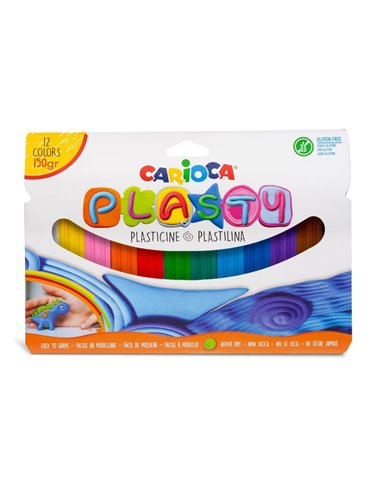 Lot de 12 pâtes à modeler assorties Carioca Plasty - Facile à utiliser - Ne sèche pas - Réutilisable - Couleurs vives et miscibl
