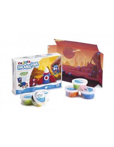 Pack de pâte à modeler Carioca Modelight Maxiplaybox Aliens - Ultra légère - Élastique - Malléable - Sans gluten - Séchage à l'a
