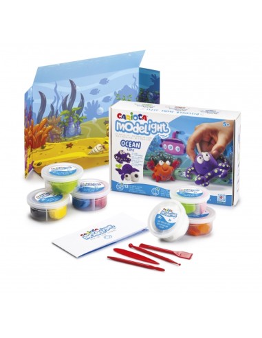 Pack de pâte à modeler Carioca Modelight Maxiplaybox Ocean - Ultra légère - Élastique - Malléable - Sans gluten - Séchage à l'ai