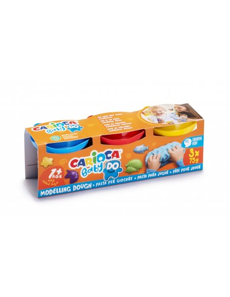 Pack de 3 pâtes à modeler Carioca Baby Do - Ultra légères - Élastiques - Malléables - Idéales pour les premières expériences tac