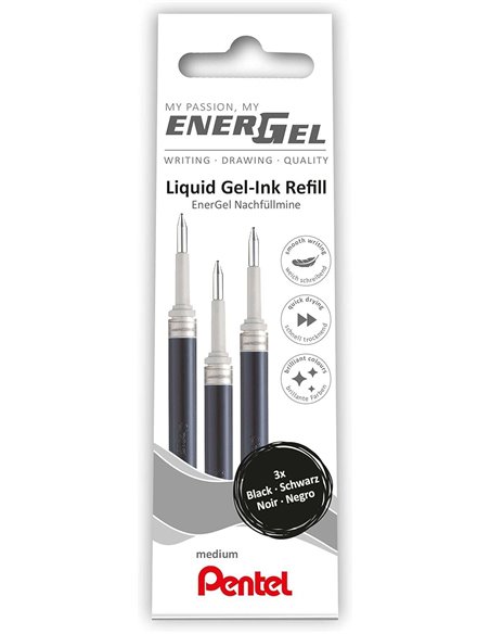 Recharges Pentel EnerGel X (lot de 3) pour BL57, BL77, BL107, BL117, BL407, BL2007, BL2507 - Noir