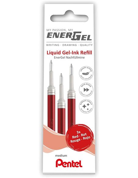 Recharges Pentel EnerGel X (lot de 3) pour BL57, BL77, BL107, BL117, BL407, BL2007, BL2507 - Rouge