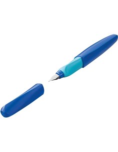 Stylo plume rechargeable Pelikan Twist pour l'école - Plume en acier inoxydable, pointe M - Corps bleu (814737)