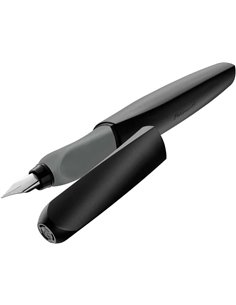 Stylo plume rechargeable Pelikan Twist pour l'école - Plume en acier inoxydable, pointe M - Corps noir (946806)