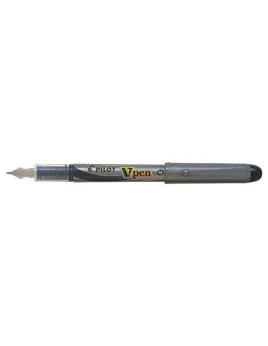 Stylo plume Pilot V-Pen Silver - Jetable - Encre liquide - Pointe acier - Course 0,5 mm - Noir
