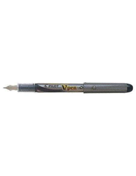 Stylo plume Pilot V-Pen Silver - Jetable - Encre liquide - Pointe acier - Course 0,5 mm - Noir