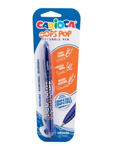 Stylo effaçable Carioca Oops Pop - Sensible à la chaleur - Poignée texturée - Pointe de 0,7 mm - Double gomme - Recharges compat