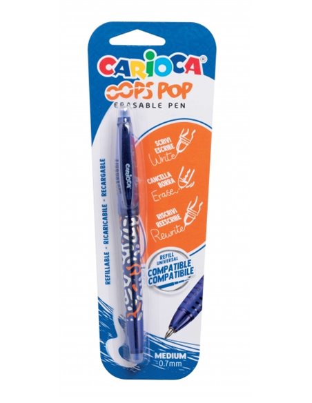Stylo effaçable Carioca Oops Pop - Sensible à la chaleur - Poignée texturée - Pointe de 0,7 mm - Double gomme - Recharges compat