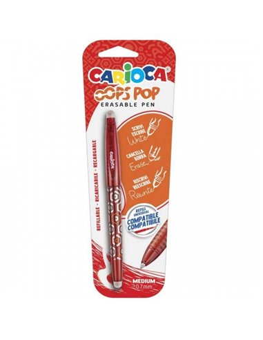 Stylo effaçable Carioca Oops - Encre thermosensible - Grip texturé - Pointe de 0,7 mm - Double gomme - Recharges compatibles - R