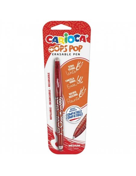 Stylo effaçable Carioca Oops - Encre thermosensible - Grip texturé - Pointe de 0,7 mm - Double gomme - Recharges compatibles - R