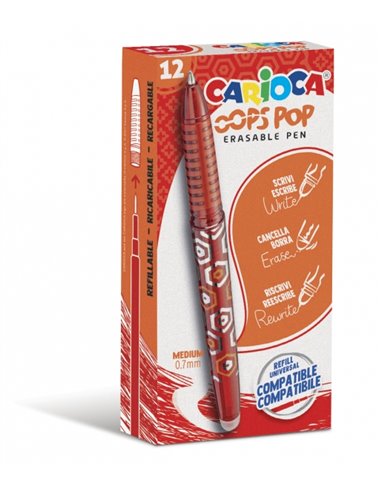 Stylos effaçables Carioca Oops Pop - Encre thermosensible - Grip texturé - Pointe de 0,7 mm - Double gomme - Recharges compatibl