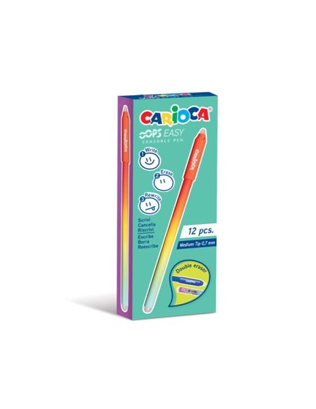Stylo effaçable Carioca Oops avec pointe de 0,7 mm - Encre thermosensible - Corps effet dégradé - Double gomme - Rouge