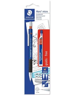 Crayon mécanique Staedtler Mars Micro (lot de 1) 0,5 mm + 1 tube de 12 mines (mines HB) - Grip en caoutchouc