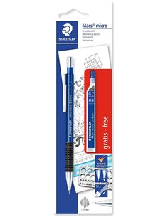 Crayon mécanique Staedtler Mars Micro (lot de 1) 0,7 mm + 1 tube de 12 mines (mines HB) - Grip en caoutchouc