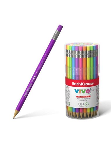 Crayon mécanique Erichkrause Vivo 0,5 mm HB - Étui et gomme aux couleurs fluo