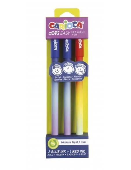 Carioca Oops Easy Pack de 3 stylos effaçables à pointe de 0,7 mm - Encre thermosensible - Corps effet dégradé - Double gomme - C