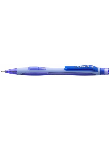Crayon mécanique Uni-ball Shalaku S M5-228 - Largeur de trait 0,5 mm - 2 mines HB incluses - Gomme intégrée - Bleu