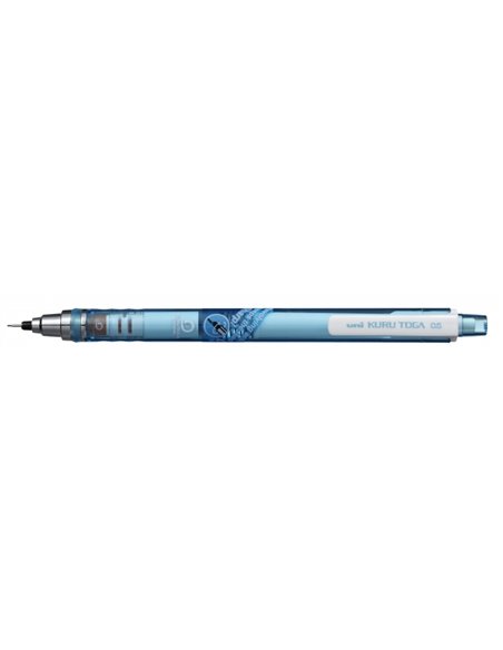 Crayon mécanique Uni-ball Kuru Toga M5-450T - Largeur de trait 0,5 mm - Mine dévissable - Gomme à bouton-poussoir - Bleu