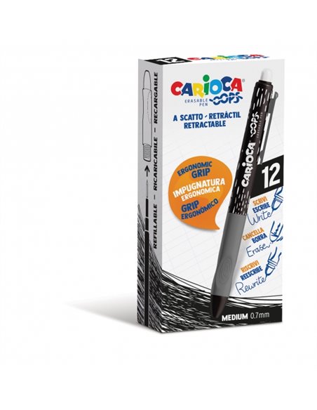 Stylos effaçables Carioca Oops - Encre thermosensible - Poignée triangulaire ergonomique - Pointe de 0,7 mm - Recharges compatib